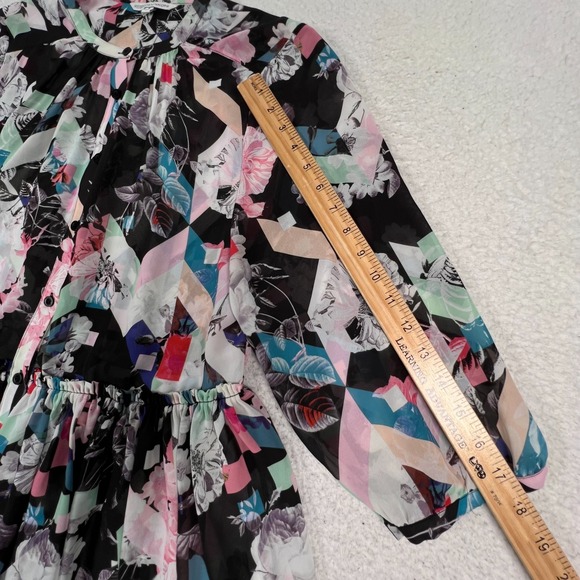 Rebecca Minkoff Mini A Line Dress Women 8 Button Front Floral Pleated Multicolor - Picture 7 of 11